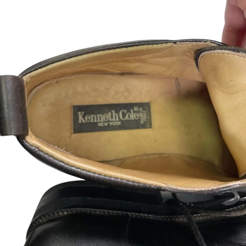 Kenneth Cole 7 Black Leather Chukka Boots Moc Toe Lace‎ Up Italian Dress Shoes